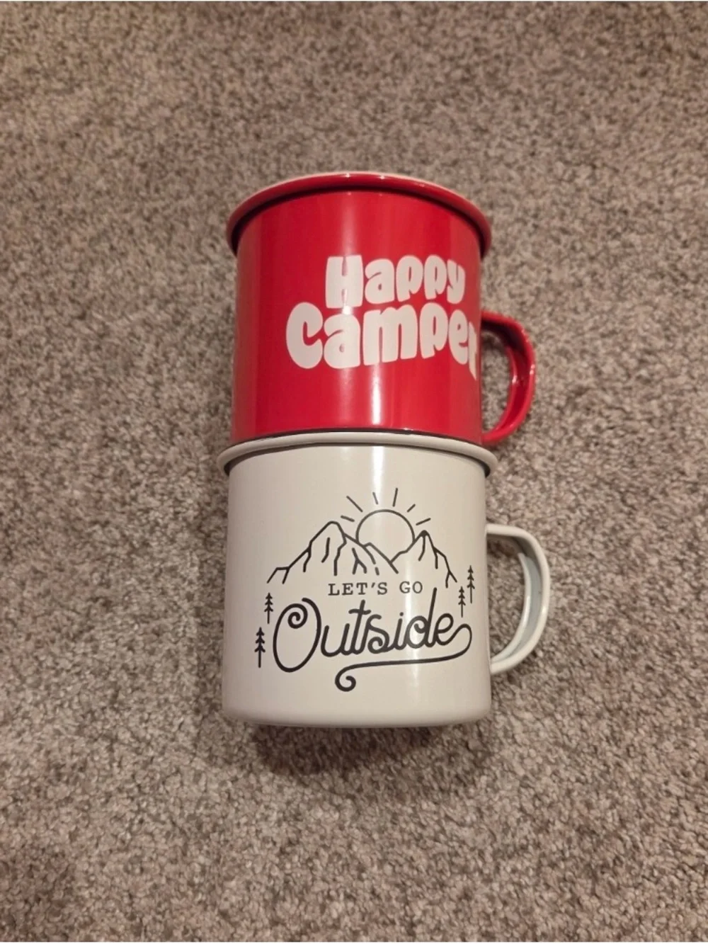 Enamel Camping Mugs with retro like Graphic